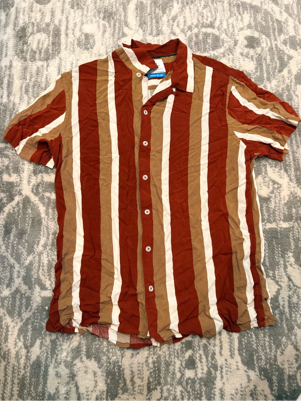 Men's Striped Short-Sleeve Button-Up Shirt - Rust/White/Tan